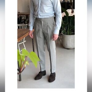 Sartorial Wool Trousers Light Grey Houndstooth